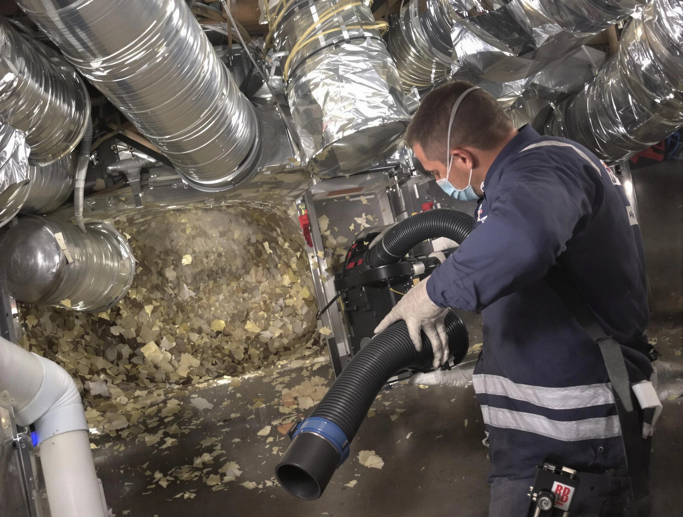 Peabody Air Duct Cleaning specialist operating negative pressure cleaning equipment for thorough duct maintenance in Peabody