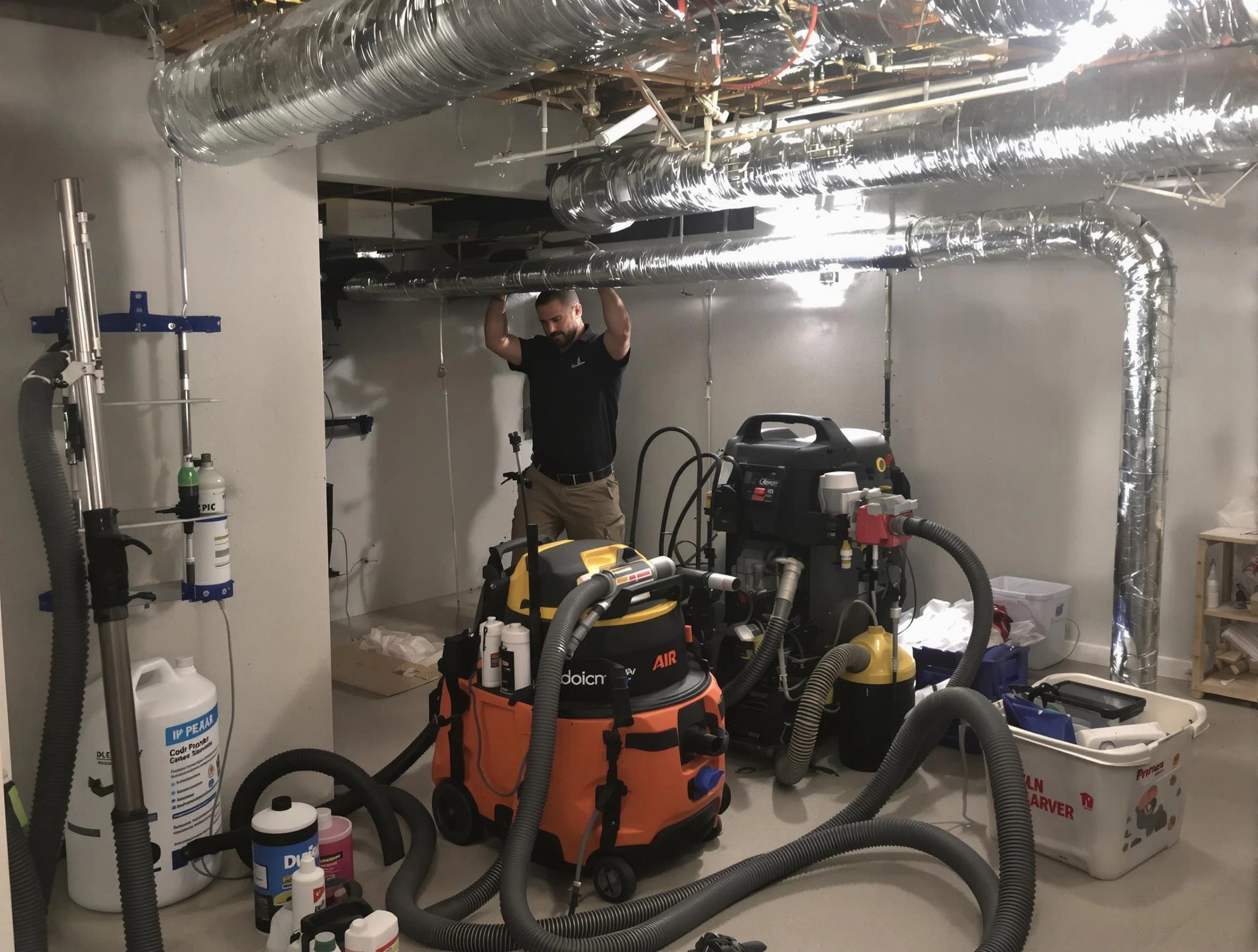Peabody Air Duct Cleaning specialist performing professional mold removal from air ducts using safety equipment in Peabody