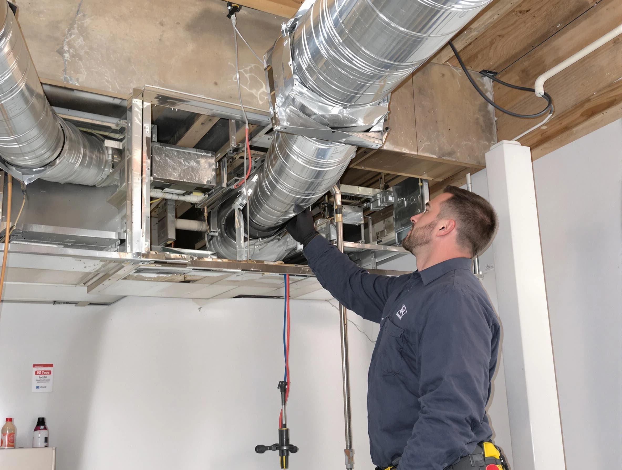 Peabody Air Duct Cleaning technician performing professional air duct repair using specialized tools in Peabody