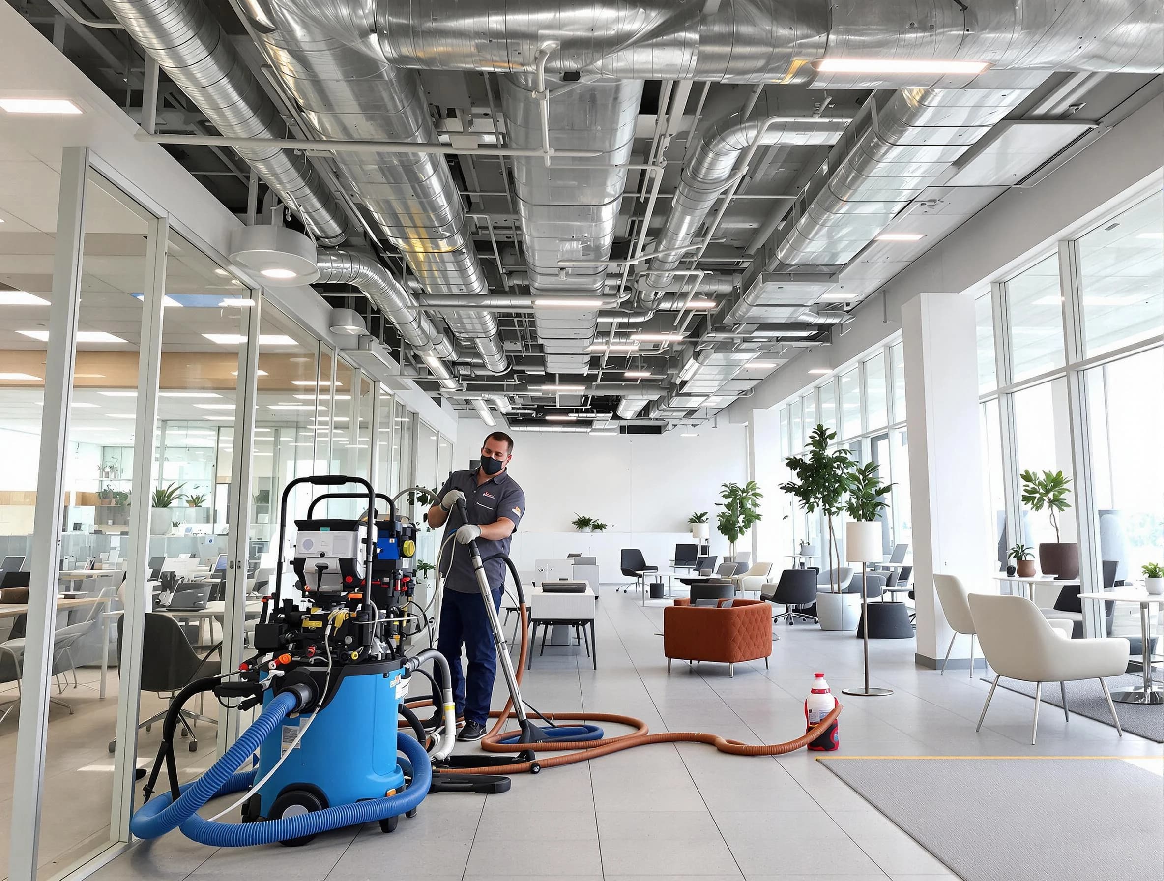 Peabody Air Duct Cleaning team conducting comprehensive commercial duct cleaning at a business location in Peabody
