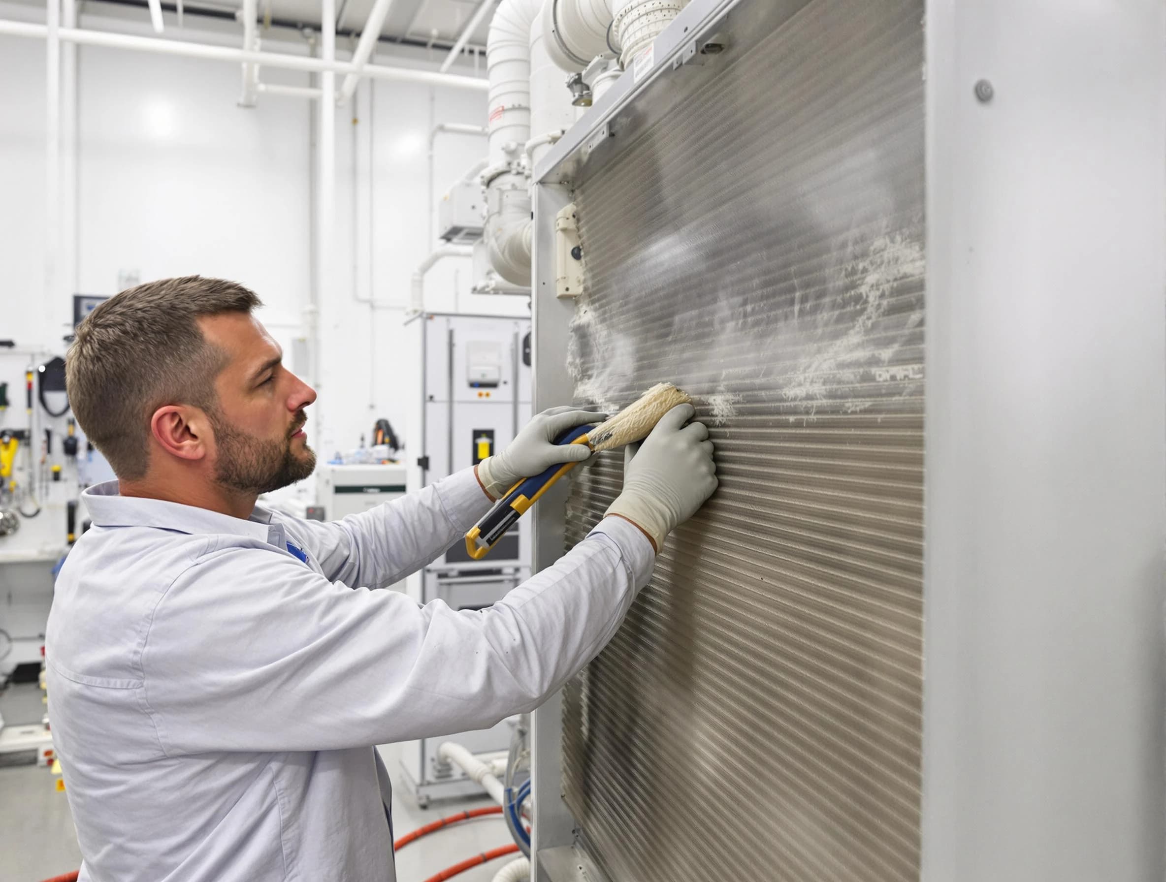 Peabody Air Duct Cleaning technician performing precision commercial coil cleaning at a Peabody business