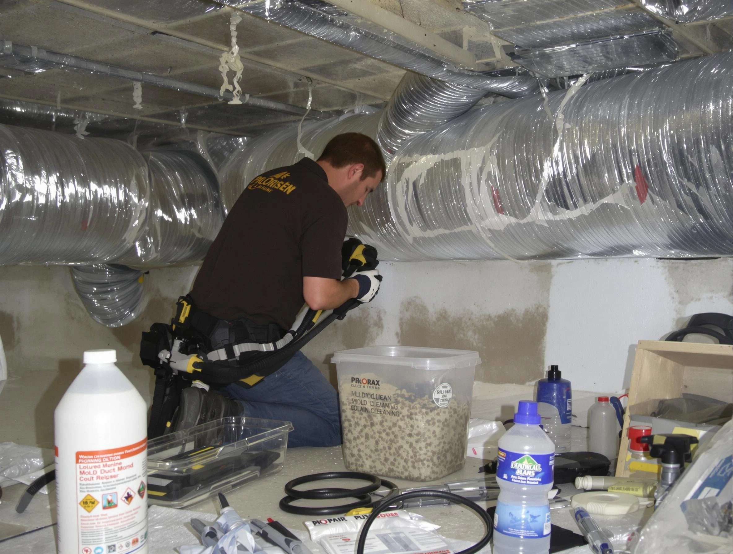 Peabody Air Duct Cleaning specialist performing professional mold removal from air ducts in Peabody