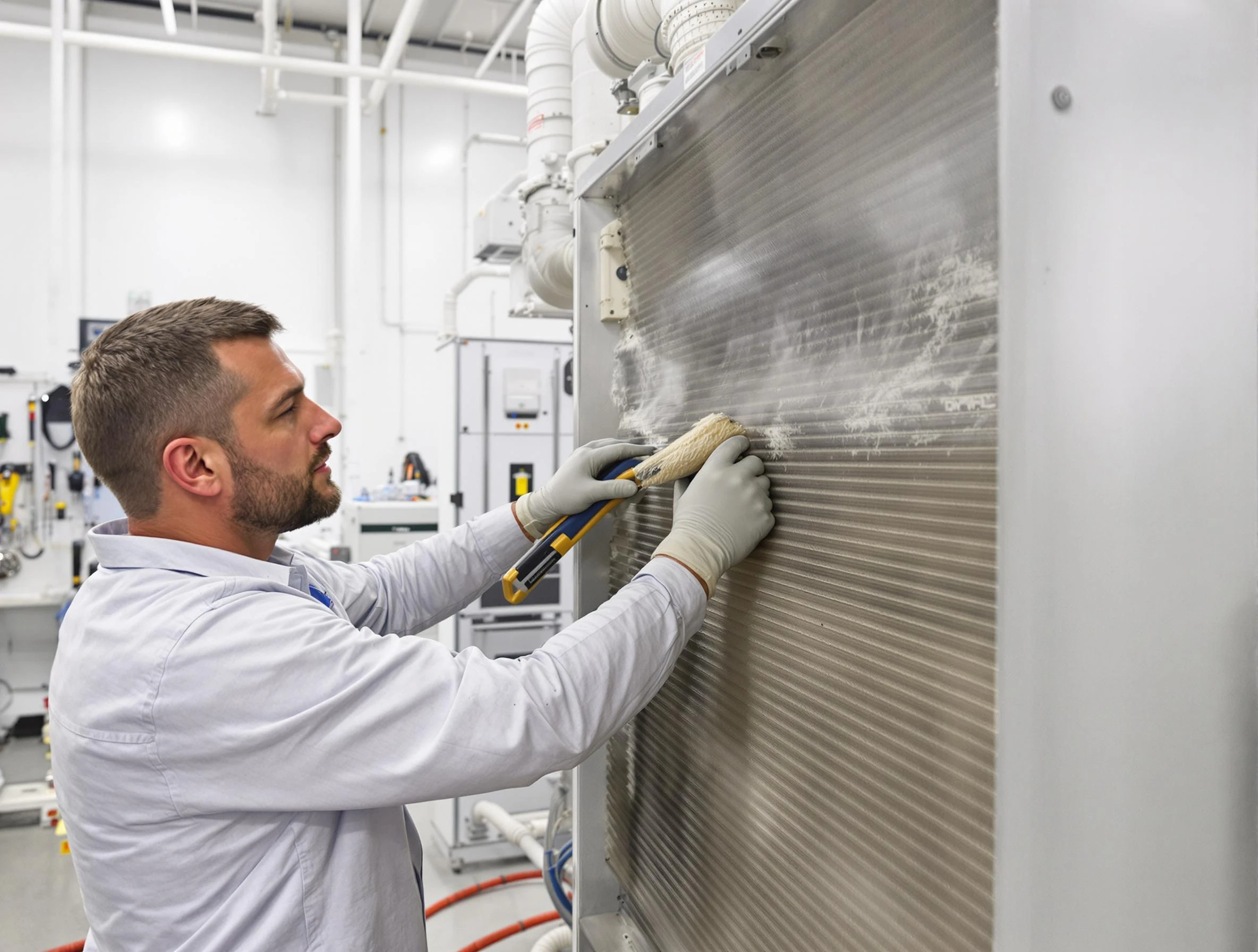 Peabody Air Duct Cleaning technician performing precision commercial coil cleaning at a Peabody business